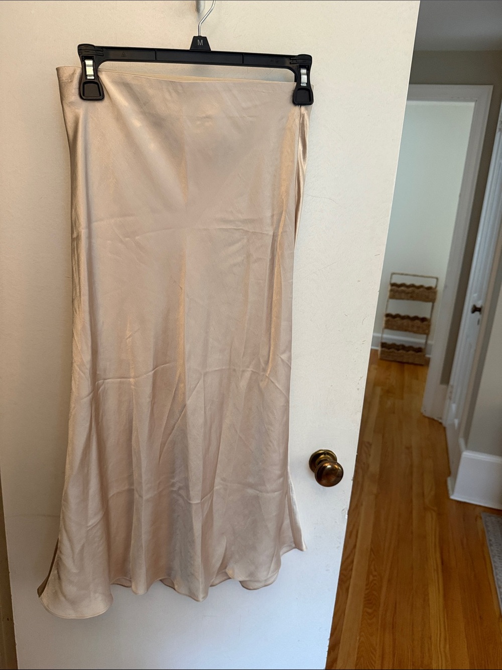 Babaton Champagne Satin Midi Slip Skirt